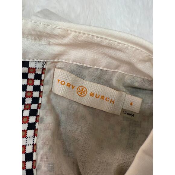 Tory Burch blouse in red, black,  white checkered pattern with  Peter Pan collar - Picture 3 of 3